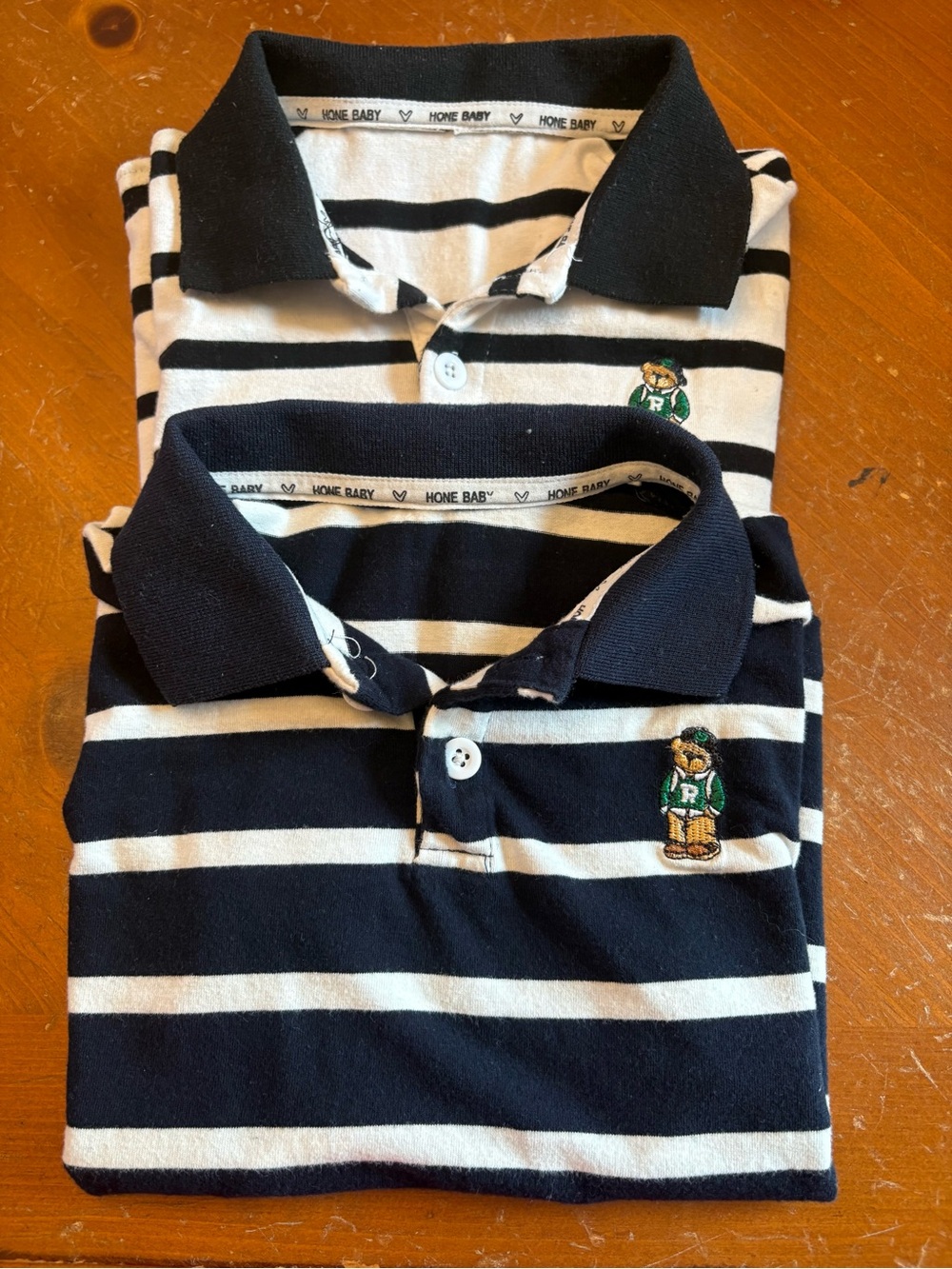 SHEIN Black & White Striped Kids Polo with Bear Patch
